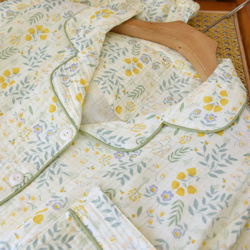 Tulip & Leaf Cotton Gauze Pajama Set