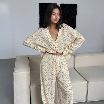 Cotton V-Neck Floral Pajama Set