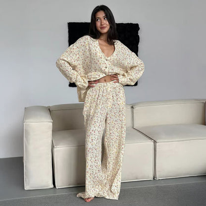 Cotton V-Neck Floral Pajama Set