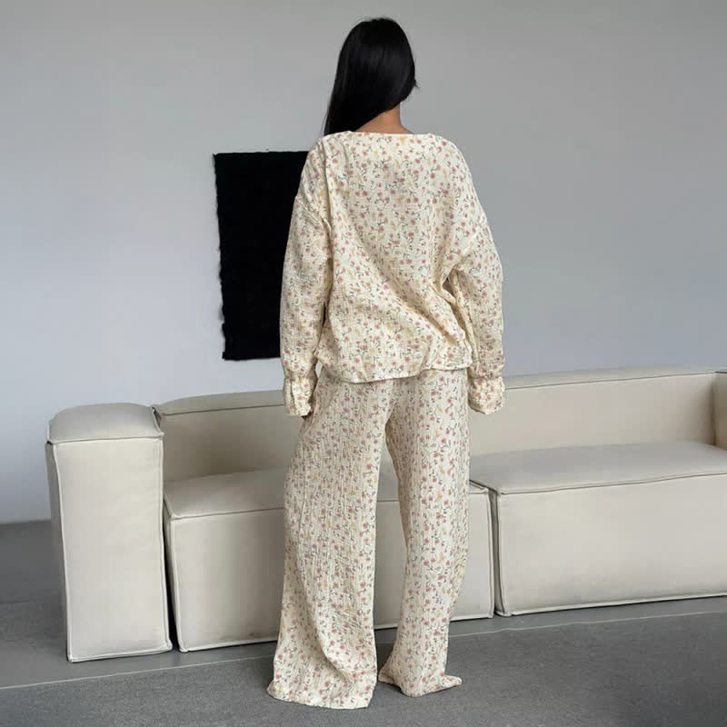 Cotton V-Neck Floral Pajama Set