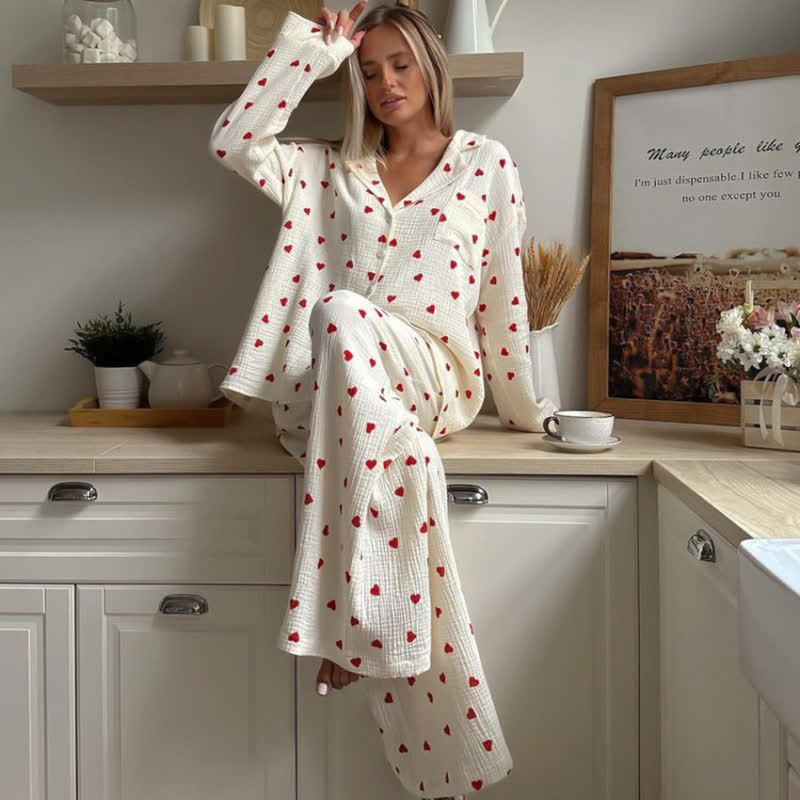 Cotton Red Heart Print Pajama Set
