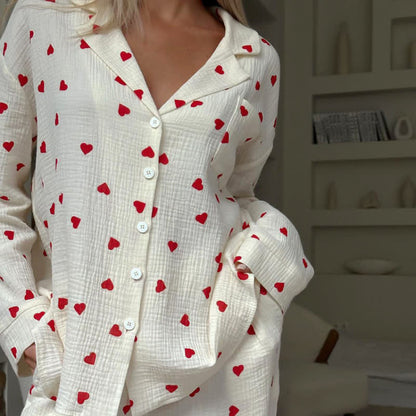 Cotton Red Heart Print Pajama Set