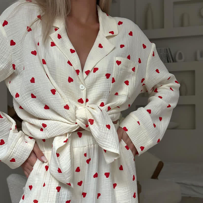Cotton Red Heart Print Pajama Set