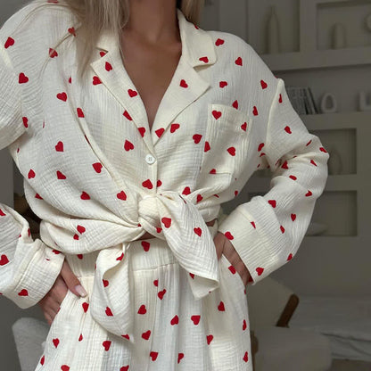 Cotton Red Heart Print Pajama Set