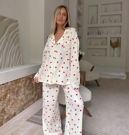Cotton Red Heart Print Pajama Set