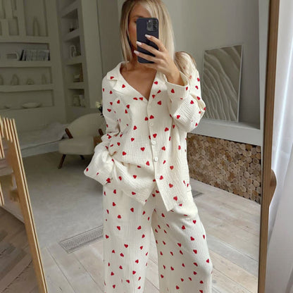 Cotton Red Heart Print Pajama Set
