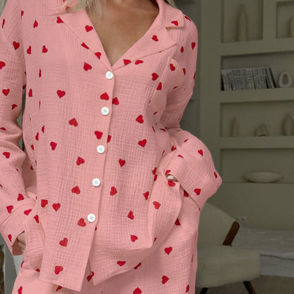 Cotton Red Heart Print Pajama Set