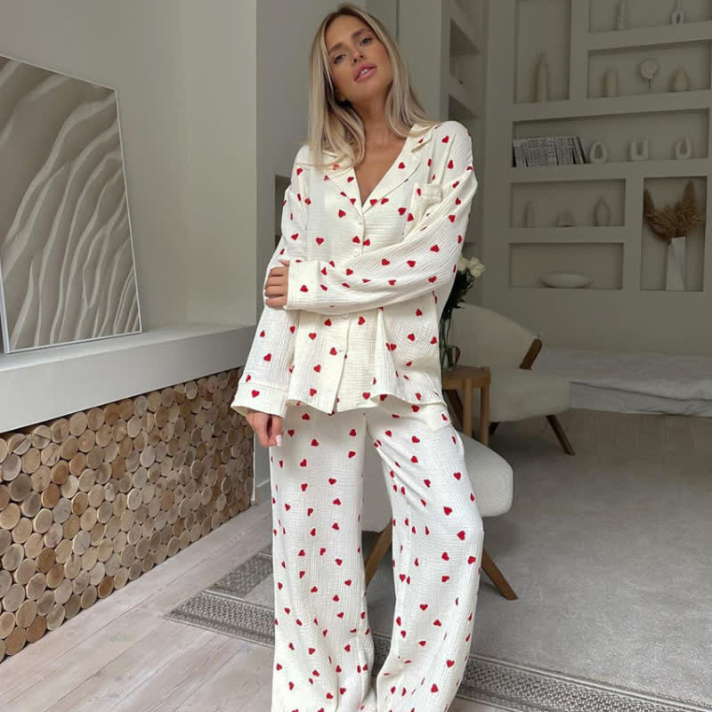 Cotton Red Heart Print Pajama Set
