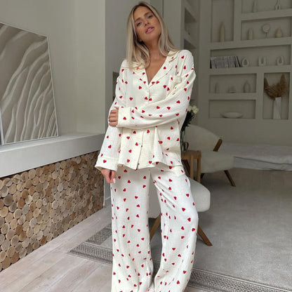 Cotton Red Heart Print Pajama Set