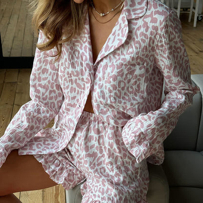 Cotton Leopard Print Ruffle Pajama Set