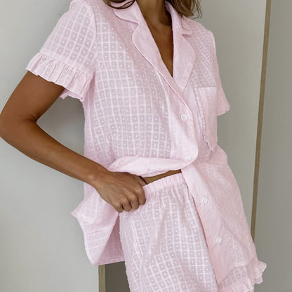 Cotton Plaid Jacquard Ruffle Pajama Set