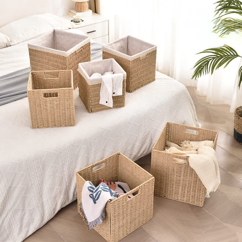 Minimalist Rattan-Style Collapsible Storage Basket
