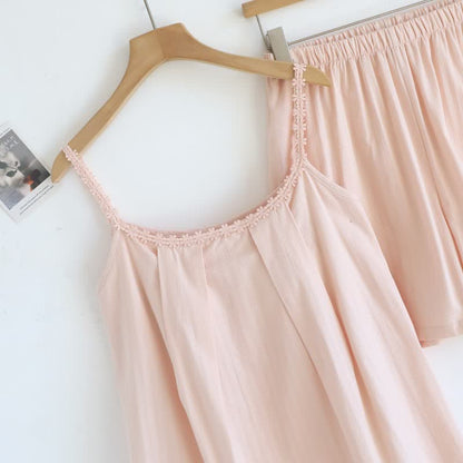 Cotton Jacquard Camisole Pajamas with Floral Detail