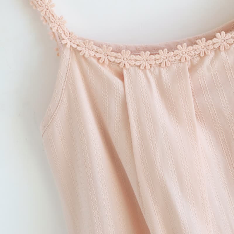 Cotton Jacquard Camisole Pajamas with Floral Detail
