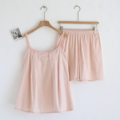 Cotton Jacquard Camisole Pajamas with Floral Detail