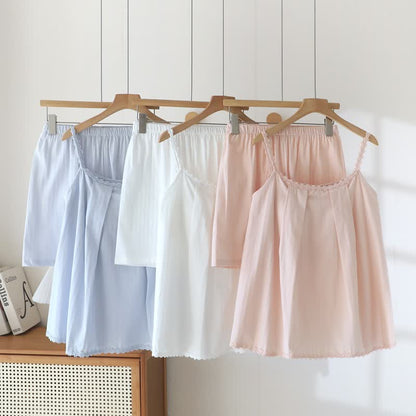 Cotton Jacquard Camisole Pajamas with Floral Detail