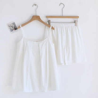 Cotton Jacquard Camisole Pajamas with Floral Detail