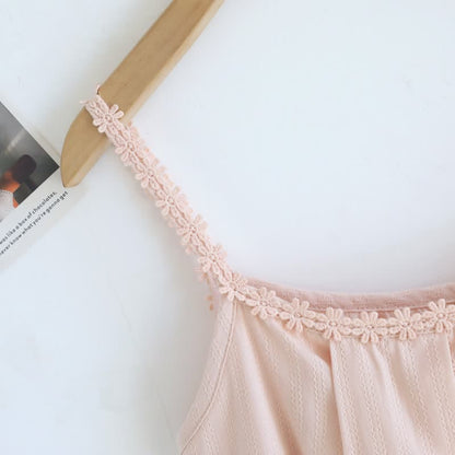 Cotton Jacquard Camisole Pajamas with Floral Detail