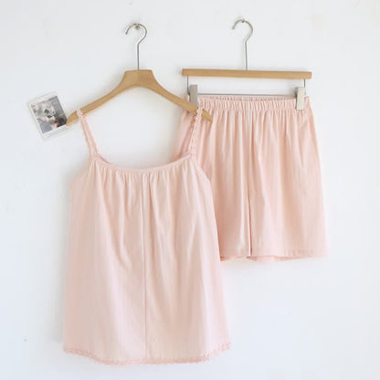 Cotton Jacquard Camisole Pajamas with Floral Detail