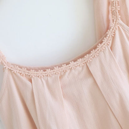 Cotton Jacquard Camisole Pajamas with Floral Detail