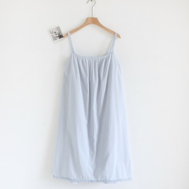Cotton Jacquard Camisole Nightgown with Floral Detail