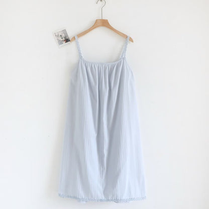 Cotton Jacquard Camisole Nightgown with Floral Detail