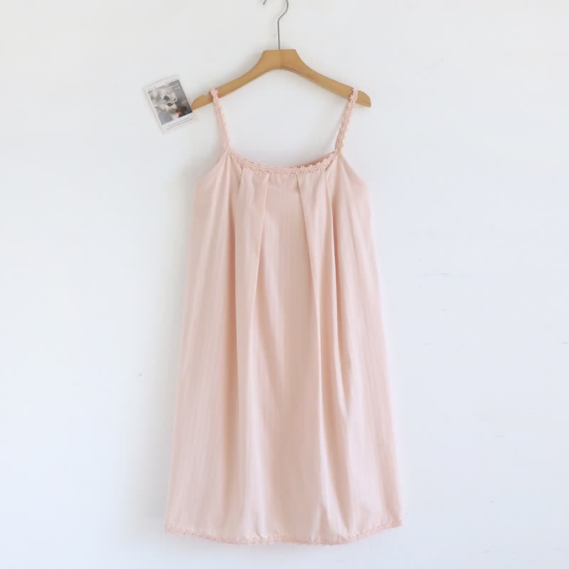 Cotton Jacquard Camisole Nightgown with Floral Detail