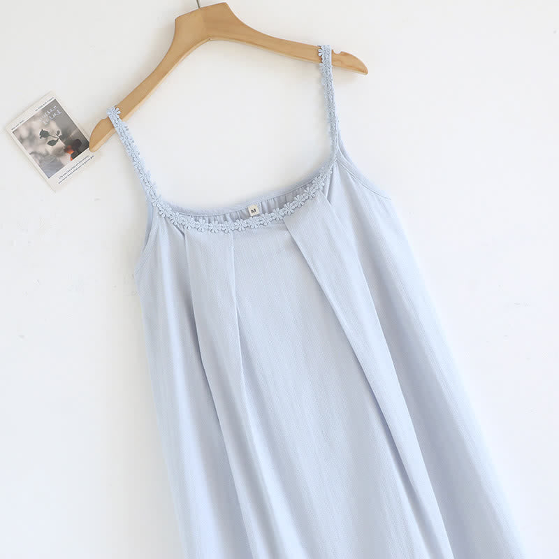 Cotton Jacquard Camisole Nightgown with Floral Detail
