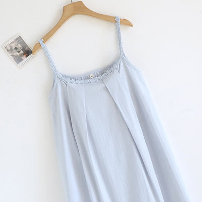 Cotton Jacquard Camisole Nightgown with Floral Detail