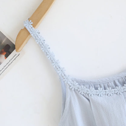 Cotton Jacquard Camisole Nightgown with Floral Detail