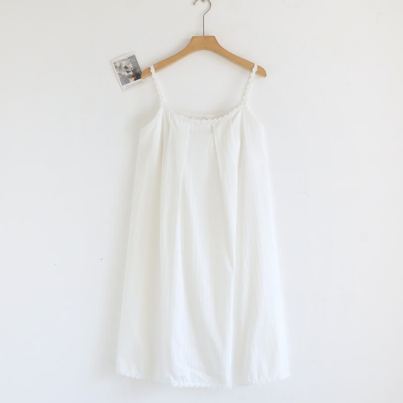 Cotton Jacquard Camisole Nightgown with Floral Detail