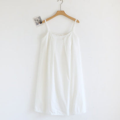 Cotton Jacquard Camisole Nightgown with Floral Detail