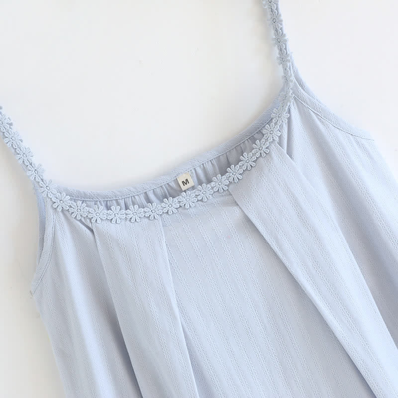 Cotton Jacquard Camisole Nightgown with Floral Detail