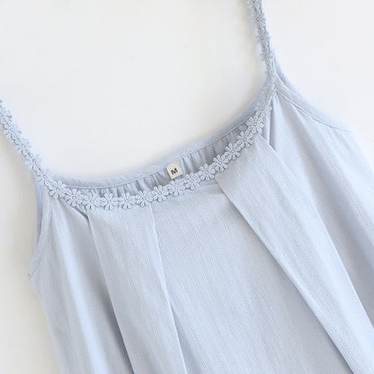 Cotton Jacquard Camisole Nightgown with Floral Detail