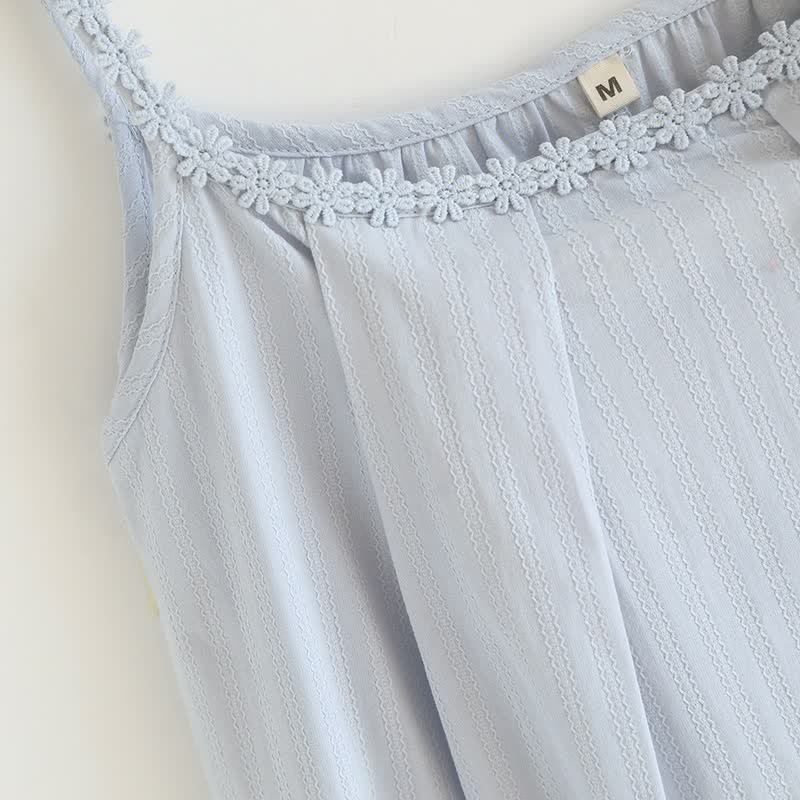 Cotton Jacquard Camisole Nightgown with Floral Detail