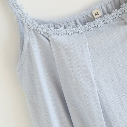 Cotton Jacquard Camisole Nightgown with Floral Detail