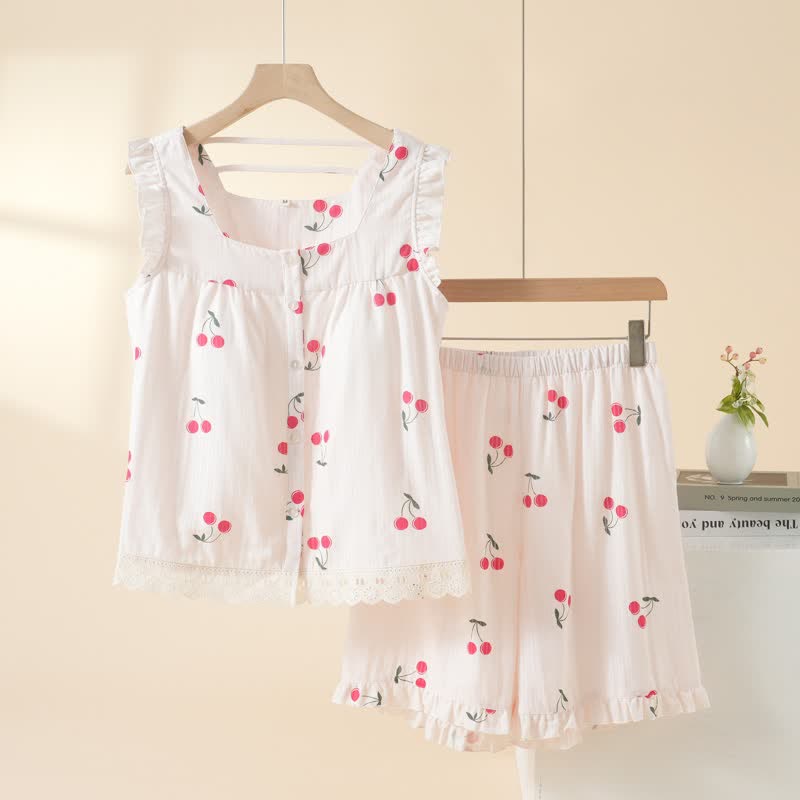 Cherry Cotton Cap Sleeve Pajama Set