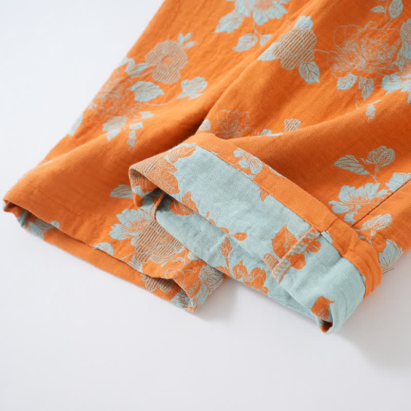 Vintage Asian Inspired Floral Cotton Pajamas