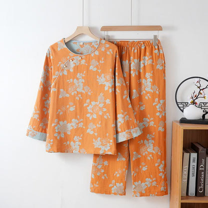 Vintage Asian Inspired Floral Cotton Pajamas