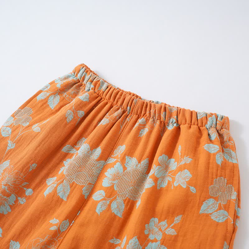 Vintage Asian Inspired Floral Cotton Pajamas