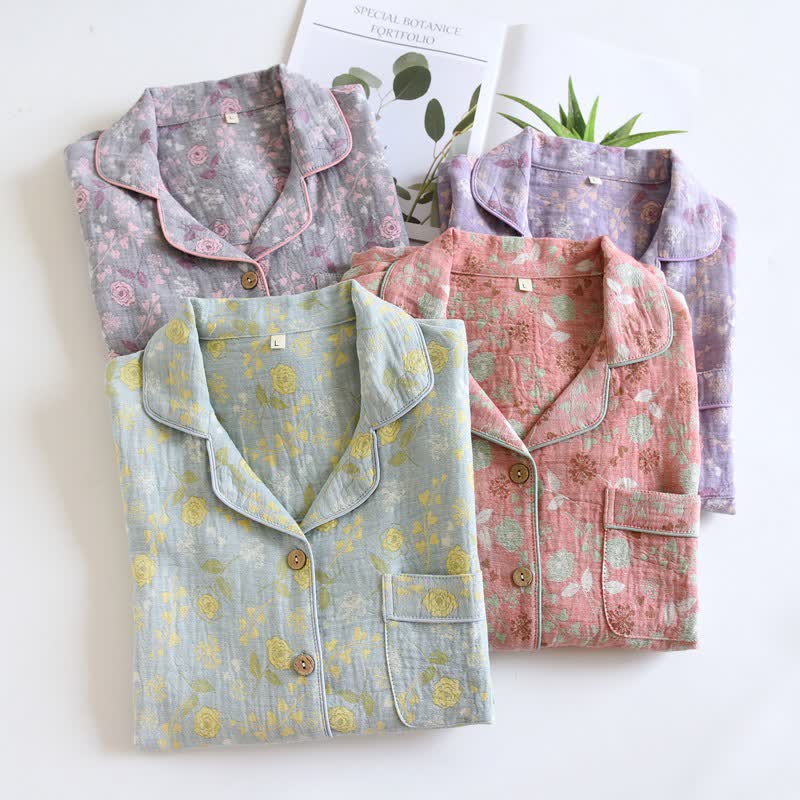 Vintage-Inspired Rose Jacquard Cotton Pajama Set