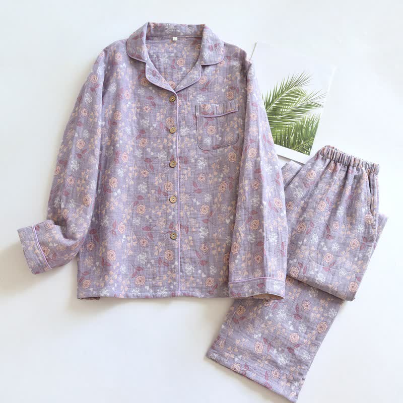 Vintage-Inspired Rose Jacquard Cotton Pajama Set