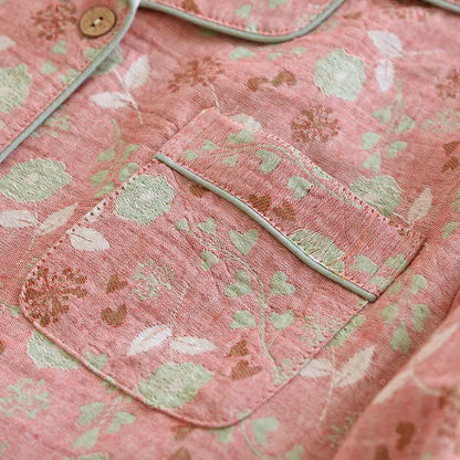 Vintage-Inspired Rose Jacquard Cotton Pajama Set