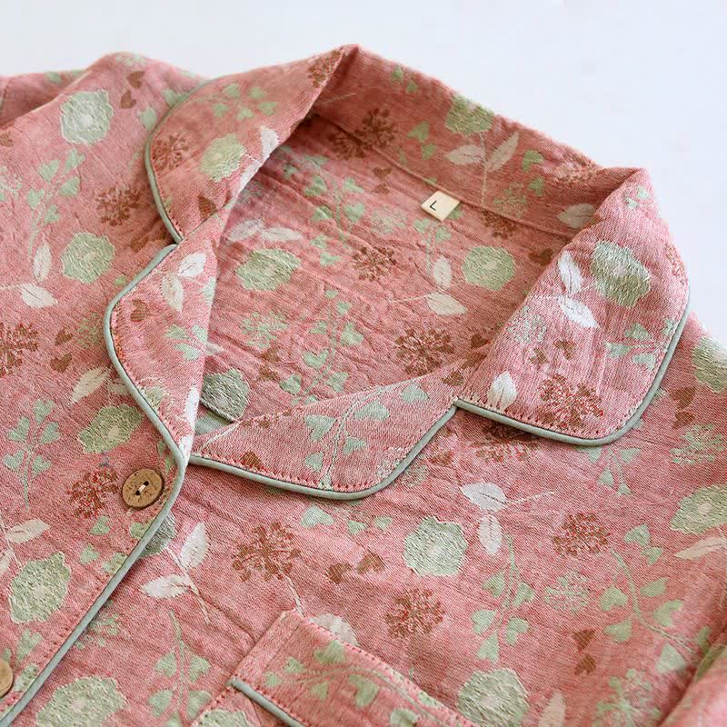 Vintage-Inspired Rose Jacquard Cotton Pajama Set
