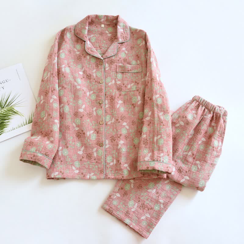 Vintage-Inspired Rose Jacquard Cotton Pajama Set