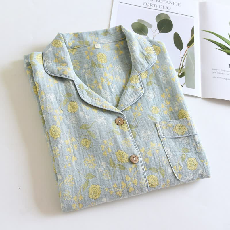 Vintage-Inspired Rose Jacquard Cotton Pajama Set