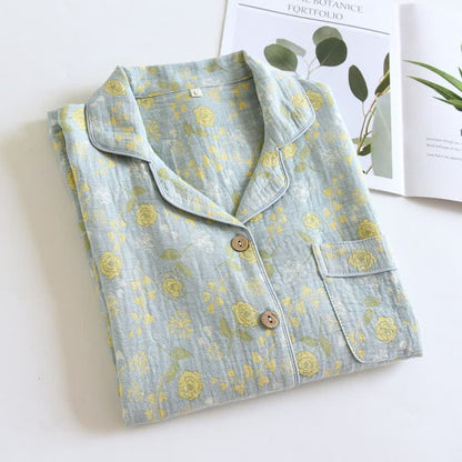Vintage-Inspired Rose Jacquard Cotton Pajama Set