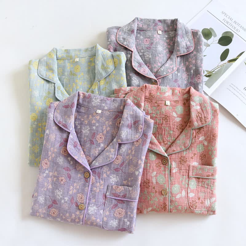 Vintage-Inspired Rose Jacquard Cotton Pajama Set
