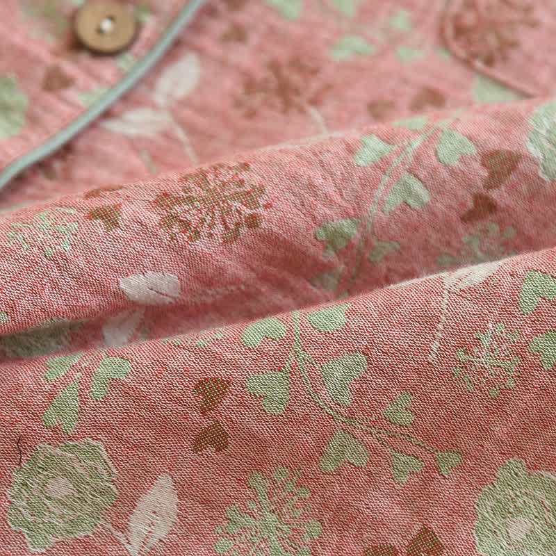 Vintage-Inspired Rose Jacquard Cotton Pajama Set