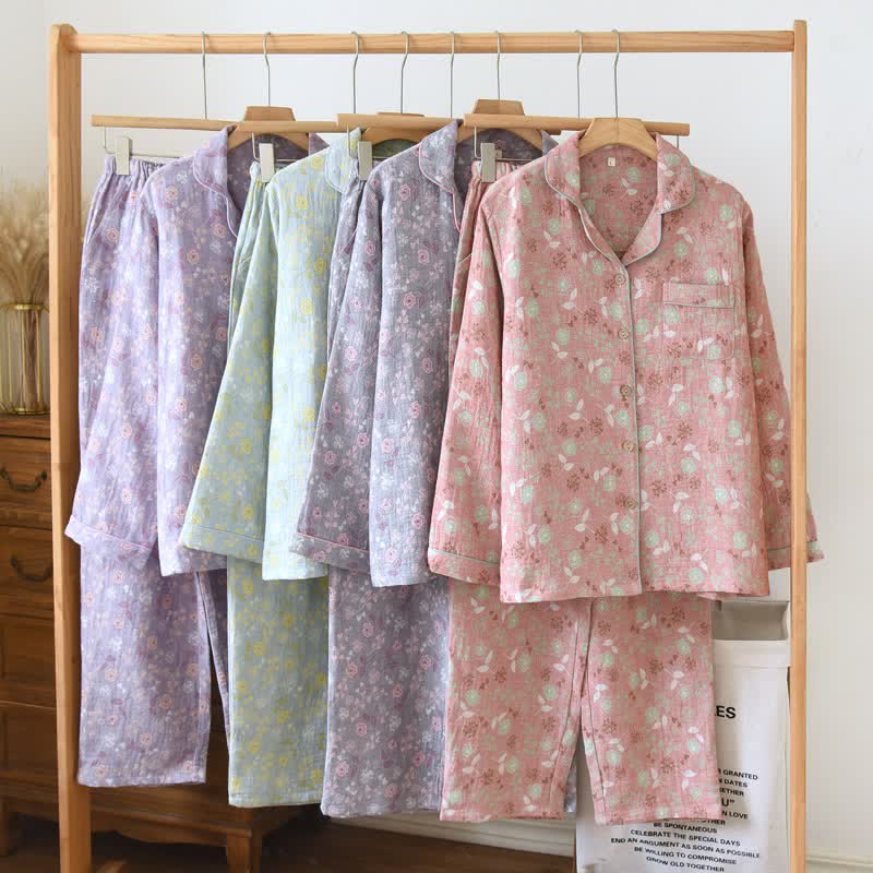 Vintage-Inspired Rose Jacquard Cotton Pajama Set
